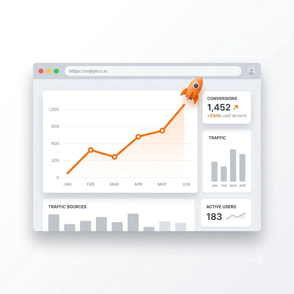 Analytics graph trending upward with enquiries